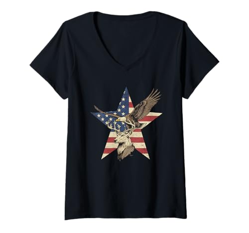 Damen Amerikanische Flagge Jagd Tshirt Whitetail Buck Jäger Hunter T-Shirt mit V-Ausschnitt Damen Amerikanische Flagge Jagd Tshirt Whitetail Buck Jäger Hunter T-Shirt mit V-Ausschnitt von jagd TShirt Camouflage American Flag USA
