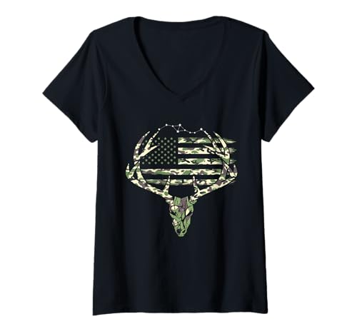 Damen Amerikanische Flagge Jagd Tshirt Whitetail Buck Jäger Hunter T-Shirt mit V-Ausschnitt Damen Amerikanische Flagge Jagd Tshirt Whitetail Buck Jäger Hunter T-Shirt mit V-Ausschnitt von jagd TShirt Camouflage American Flag USA