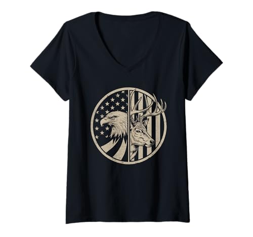 Damen Amerikanische Flagge Jagd Tshirt Whitetail Buck Jäger Hunter T-Shirt mit V-Ausschnitt Damen Amerikanische Flagge Jagd Tshirt Whitetail Buck Jäger Hunter T-Shirt mit V-Ausschnitt von jagd TShirt Camouflage American Flag USA