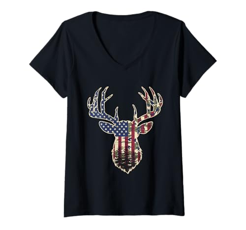 Damen Amerikanische Flagge Jagd Tshirt Whitetail Buck Jäger Hunter T-Shirt mit V-Ausschnitt Damen Amerikanische Flagge Jagd Tshirt Whitetail Buck Jäger Hunter T-Shirt mit V-Ausschnitt von jagd TShirt Camouflage American Flag USA