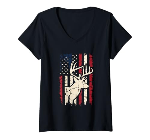 Damen Amerikanische Flagge Jagd Tshirt Whitetail Buck Jäger Hunter T-Shirt mit V-Ausschnitt Damen Amerikanische Flagge Jagd Tshirt Whitetail Buck Jäger Hunter T-Shirt mit V-Ausschnitt von jagd TShirt Camouflage American Flag USA