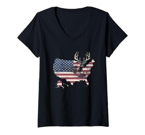 Damen Amerikanische Flagge Jagd Tshirt Whitetail Buck Jäger Hunter T-Shirt mit V-Ausschnitt Damen Amerikanische Flagge Jagd Tshirt Whitetail Buck Jäger Hunter T-Shirt mit V-Ausschnitt von jagd TShirt Camouflage American Flag USA