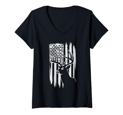 Damen Amerikanische Flagge Jagd Tshirt Whitetail Buck Jäger Hunter T-Shirt mit V-Ausschnitt Damen Amerikanische Flagge Jagd Tshirt Whitetail Buck Jäger Hunter T-Shirt mit V-Ausschnitt von jagd TShirt Camouflage American Flag USA
