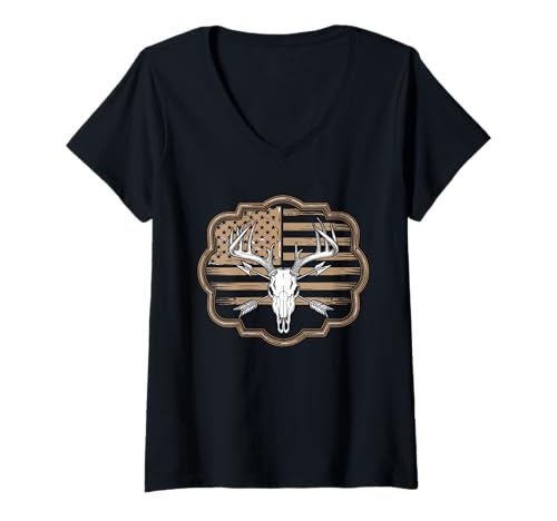 Damen Amerikanische Flagge Jagd Tshirt Whitetail Buck Jäger Hunter T-Shirt mit V-Ausschnitt Damen Amerikanische Flagge Jagd Tshirt Whitetail Buck Jäger Hunter T-Shirt mit V-Ausschnitt von jagd TShirt Camouflage American Flag USA