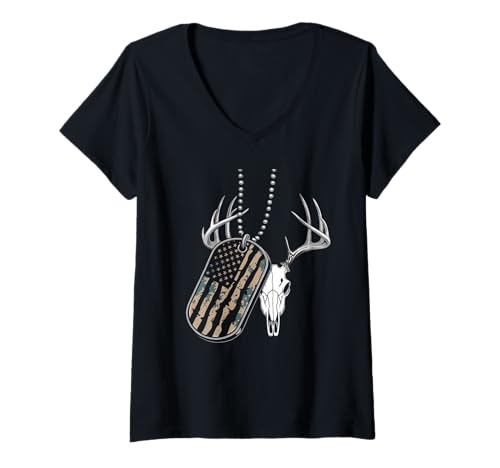 Damen Amerikanische Flagge Jagd Tshirt Whitetail Buck Jäger Hunter T-Shirt mit V-Ausschnitt Damen Amerikanische Flagge Jagd Tshirt Whitetail Buck Jäger Hunter T-Shirt mit V-Ausschnitt von jagd TShirt Camouflage American Flag USA