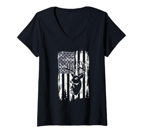 Damen Amerikanische Flagge Jagd Tshirt Whitetail Buck Jäger Hunter T-Shirt mit V-Ausschnitt Damen Amerikanische Flagge Jagd Tshirt Whitetail Buck Jäger Hunter T-Shirt mit V-Ausschnitt von jagd TShirt Camouflage American Flag USA