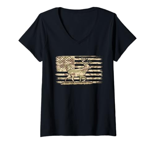 Damen Amerikanische Flagge Jagd Tshirt Whitetail Buck Jäger Hunter T-Shirt mit V-Ausschnitt Damen Amerikanische Flagge Jagd Tshirt Whitetail Buck Jäger Hunter T-Shirt mit V-Ausschnitt von jagd TShirt Camouflage American Flag USA