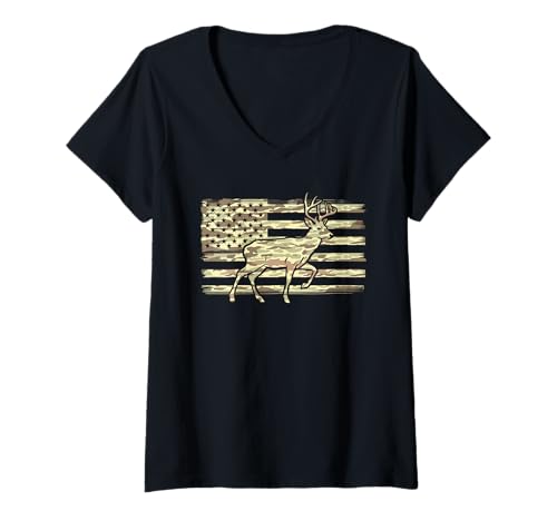 Damen Amerikanische Flagge Jagd Tshirt Whitetail Buck Jäger Hunter T-Shirt mit V-Ausschnitt Damen Amerikanische Flagge Jagd Tshirt Whitetail Buck Jäger Hunter T-Shirt mit V-Ausschnitt von jagd TShirt Camouflage American Flag USA