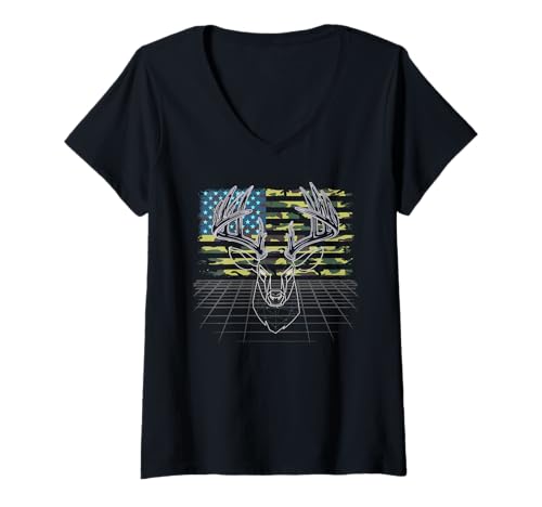 Damen Amerikanische Flagge Jagd Tshirt Whitetail Buck Jäger Hunter T-Shirt mit V-Ausschnitt Damen Amerikanische Flagge Jagd Tshirt Whitetail Buck Jäger Hunter T-Shirt mit V-Ausschnitt von jagd TShirt Camouflage American Flag USA