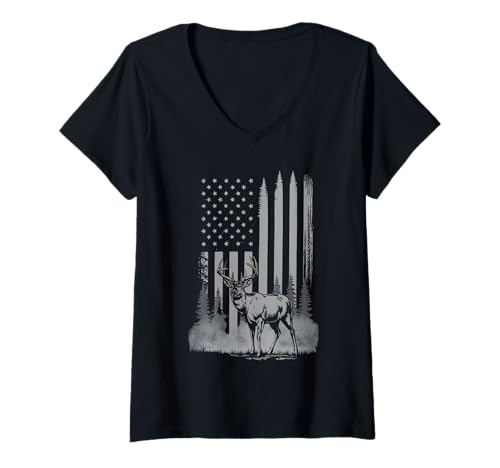 Damen Amerikanische Flagge Jagd Tshirt Whitetail Buck Jäger Hunter T-Shirt mit V-Ausschnitt Damen Amerikanische Flagge Jagd Tshirt Whitetail Buck Jäger Hunter T-Shirt mit V-Ausschnitt von jagd TShirt Camouflage American Flag USA