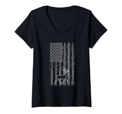 Damen Amerikanische Flagge Jagd Tshirt Whitetail Buck Jäger Hunter T-Shirt mit V-Ausschnitt Damen Amerikanische Flagge Jagd Tshirt Whitetail Buck Jäger Hunter T-Shirt mit V-Ausschnitt von jagd TShirt Camouflage American Flag USA
