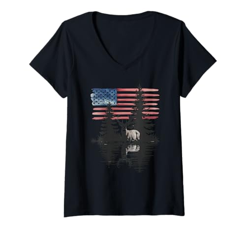 Damen Amerikanische Flagge Jagd Tshirt Whitetail Buck Jäger Hunter T-Shirt mit V-Ausschnitt Damen Amerikanische Flagge Jagd Tshirt Whitetail Buck Jäger Hunter T-Shirt mit V-Ausschnitt von jagd TShirt Camouflage American Flag USA