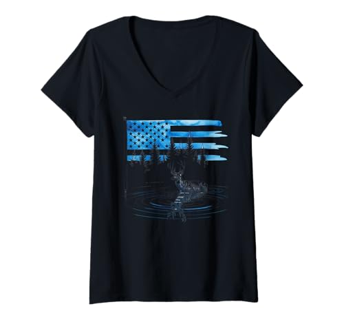Damen Amerikanische Flagge Jagd Tshirt Whitetail Buck Jäger Hunter T-Shirt mit V-Ausschnitt Damen Amerikanische Flagge Jagd Tshirt Whitetail Buck Jäger Hunter T-Shirt mit V-Ausschnitt von jagd TShirt Camouflage American Flag USA
