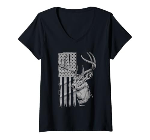 Damen Amerikanische Flagge Jagd Tshirt Whitetail Buck Jäger Hunter T-Shirt mit V-Ausschnitt Damen Amerikanische Flagge Jagd Tshirt Whitetail Buck Jäger Hunter T-Shirt mit V-Ausschnitt von jagd TShirt Camouflage American Flag USA