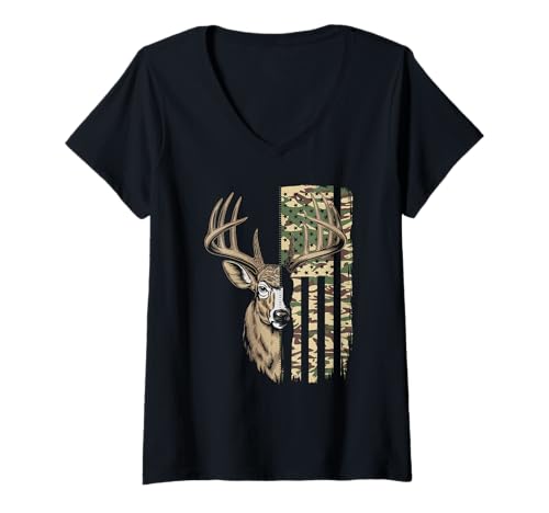 Damen Amerikanische Flagge Jagd Tshirt Whitetail Buck Jäger Hunter T-Shirt mit V-Ausschnitt Damen Amerikanische Flagge Jagd Tshirt Whitetail Buck Jäger Hunter T-Shirt mit V-Ausschnitt von jagd TShirt Camouflage American Flag USA