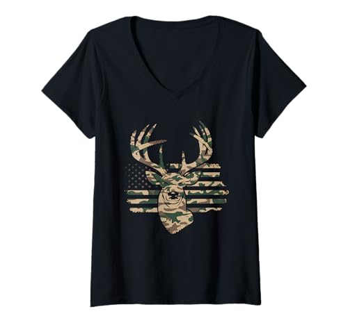 Damen Amerikanische Flagge Jagd Tshirt Whitetail Buck Jäger Hunter T-Shirt mit V-Ausschnitt Damen Amerikanische Flagge Jagd Tshirt Whitetail Buck Jäger Hunter T-Shirt mit V-Ausschnitt von jagd TShirt Camouflage American Flag USA