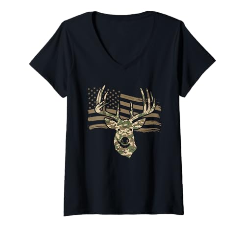 Damen Amerikanische Flagge Jagd Tshirt Whitetail Buck Jäger Hunter T-Shirt mit V-Ausschnitt Damen Amerikanische Flagge Jagd Tshirt Whitetail Buck Jäger Hunter T-Shirt mit V-Ausschnitt von jagd TShirt Camouflage American Flag USA