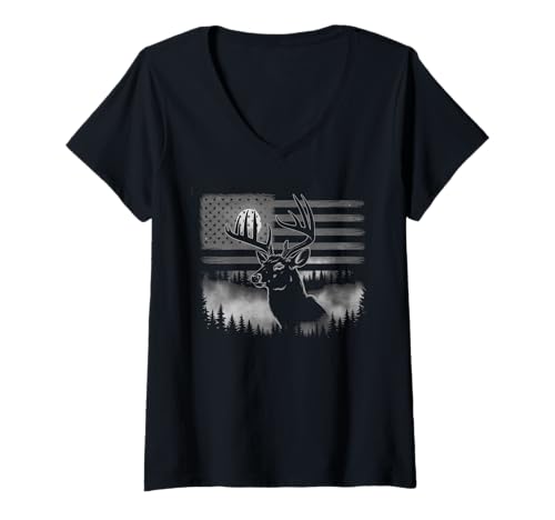 Damen Amerikanische Flagge Jagd Tshirt Whitetail Buck Jäger Hunter T-Shirt mit V-Ausschnitt Damen Amerikanische Flagge Jagd Tshirt Whitetail Buck Jäger Hunter T-Shirt mit V-Ausschnitt von jagd TShirt Camouflage American Flag USA