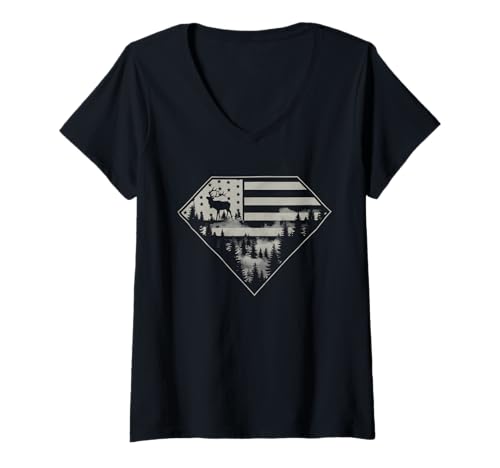 Damen Amerikanische Flagge Jagd Tshirt Whitetail Buck Jäger Hunter T-Shirt mit V-Ausschnitt Damen Amerikanische Flagge Jagd Tshirt Whitetail Buck Jäger Hunter T-Shirt mit V-Ausschnitt von jagd TShirt Camouflage American Flag USA