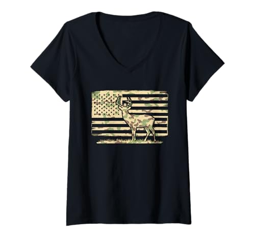 Damen Amerikanische Flagge Jagd Tshirt Whitetail Buck Jäger Hunter T-Shirt mit V-Ausschnitt Damen Amerikanische Flagge Jagd Tshirt Whitetail Buck Jäger Hunter T-Shirt mit V-Ausschnitt von jagd TShirt Camouflage American Flag USA