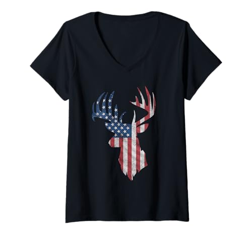 Damen Amerikanische Flagge Jagd Tshirt Whitetail Buck Jäger Hunter T-Shirt mit V-Ausschnitt Damen Amerikanische Flagge Jagd Tshirt Whitetail Buck Jäger Hunter T-Shirt mit V-Ausschnitt von jagd TShirt Camouflage American Flag USA