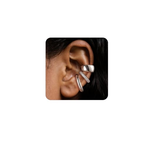jagosen 3Pcs Ear Cuff Set für Damen Fake Helix Knorpel Ohrringe mit Zirkonia,Fake Ohrringe Ohne Ohrloch,Versilbert Ohrklemmen,Fake Piercing Earcuff von jagosen
