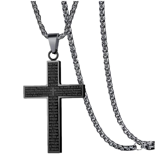 jagosen Kreuz Kette Herren Edelstahl Halskette Herren Schwarz Kreuz Anhänger Jesus Kette Schmuck 60cm/24 Inch black von jagosen