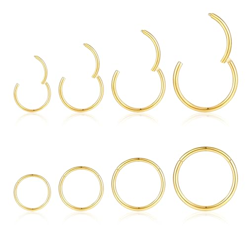 jagosen Nasenpiercing Ring Gold 8stk 18g Nasenring Nostril Septum Piercing Rings Set Chirurgenstahl Dünn Lippenpiercing Septum Clicker Knorpel Piercing Ohr Für Damen Männer 8mm/10mm/12mm/14mm von jagosen