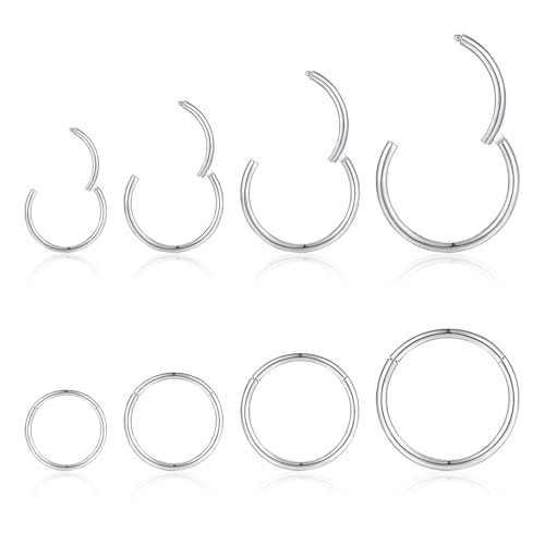 jagosen Nasenpiercing Ring Silber 8stk 18g Nasenring Nostril Septum Piercing Rings Set Chirurgenstahl Dünn Lippenpiercing Septum Clicker Knorpel Piercing Ohr Für Damen Männer 6mm/8mm/10mm/12mm von jagosen