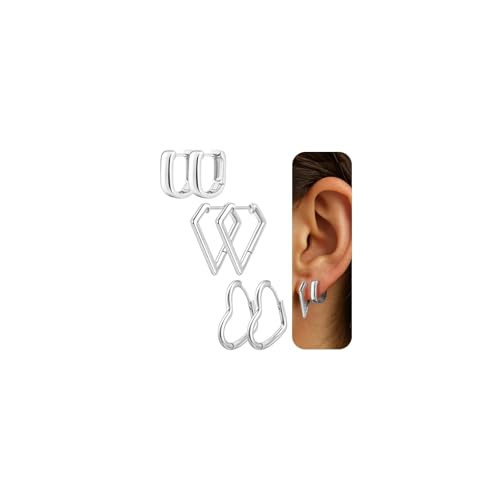 jagosen 3 Paar Ohrringe Creolen Silber 925 Versilbert/Gold Damen Hypoallergene Creolen Silber 925/Gold Klein Ohrringe Set für Mehrere Ohrlöcher von jagosen