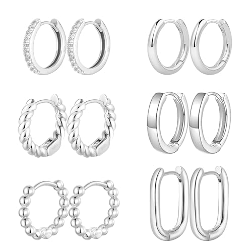 jagosen 6 Paar Ohrringe Silber 925 Creolen Set Für Mädchen Damen Hypoallergen Creolen Silber 925 Klein Multipack Mittelgroß Groß Statement Ohrringe Schmuck Set Für Mehrere Ohrlöcher von jagosen