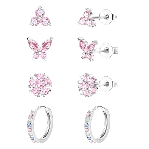 jagosen Ohrringe Ohrstecker Silber 925 Creolen Damen 4 Paar Hypoallergene Kleine Creolen Silber 925 Schmuck Damen Ohrringe Set Für Mehrere Ohrlöcher von jagosen