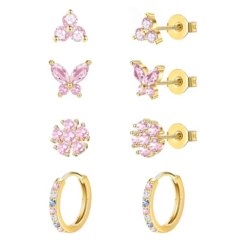 jagosen Ohrstecker Gold 4 Paar 18K Vergoldet Ohrringe Creolen Gold Set Damen Zirkonia Goldene Ohrringe Für Mehrere Ohrlöcher Gold Schmuck Set von jagosen