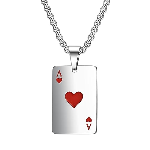 jagosen Poker Halskette Herren Kette Silber Herren Edelstahl Pik Rote Kette Punk Rock Hip Hop Schmuck von jagosen