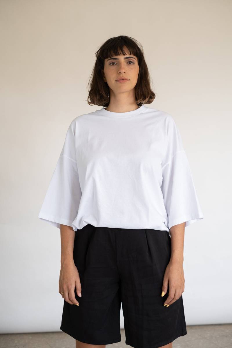 Frauen Weißes T-Shirt Schlichtes Übergroßes Halbärmeliges Gestreiftes Jahrtausendealtes von jahtawear