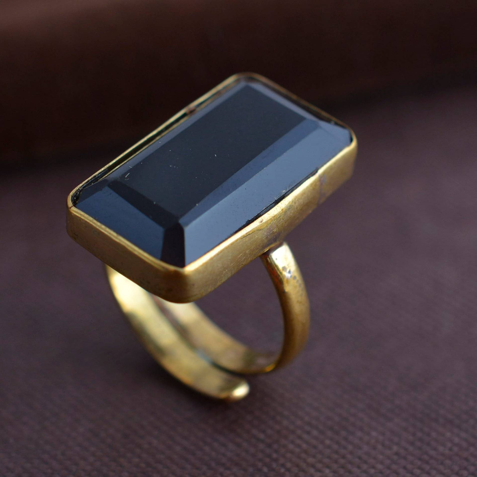 Schwarzer Obsidian Ring, Messing Vintage Handgemachter Schmuck, Statement Ring Für Frauen, Gold Geschenke von jaipurjewelryIN