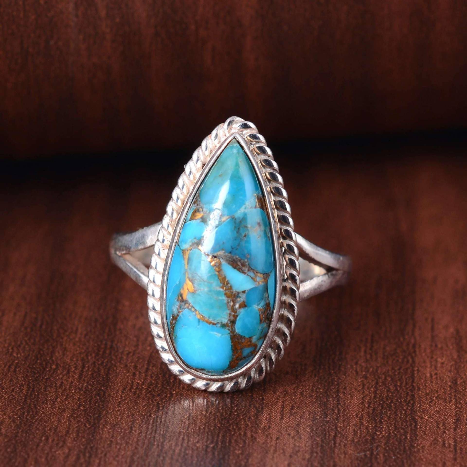 Türkis Ring, 925 Sterling Silber, Blau Kupfer Statement Silber Frauen Edelstein Boho Ring von jaipurjewelryIN