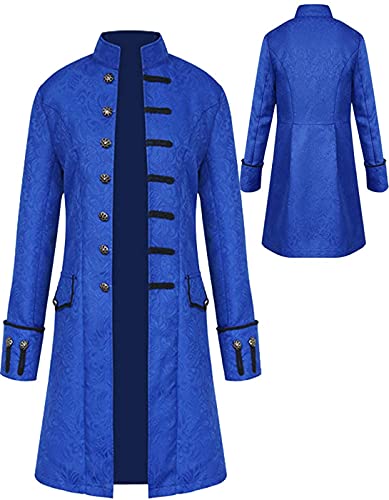 Halloween Kostüm Herren Frack Mantel, männer Steampunk Gothic Mittelalter Jacke, Viktorianischen Gehrock Uniform Smoking Retro Langer Button Kleidung (Blau, M) von jakloz