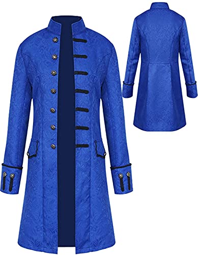 Halloween Kostüm Herren Frack Mantel, männer Steampunk Gothic Mittelalter Jacke, Viktorianischen Gehrock Uniform Smoking Retro Langer Button Kleidung (Blau, XL) von jakloz