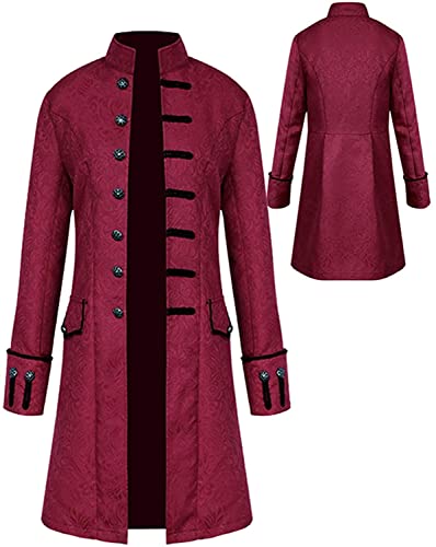 Halloween Kostüm Herren Frack Mantel, männer Steampunk Gothic Mittelalter Jacke, Viktorianischen Gehrock Uniform Smoking Retro Langer Button Kleidung (Rot, XXXL) von jakloz