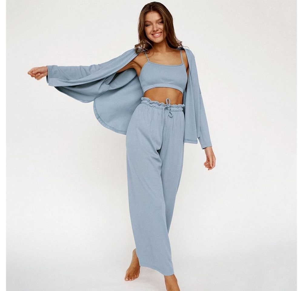 jalleria Pyjama Eisseiden-Pyjama, dreiteiliges Set, modische Damen-Hauskleidung von jalleria