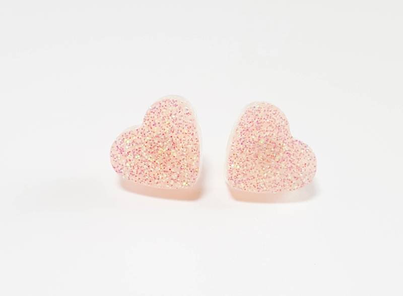 Glitzernde Baby Rosa Herz Ohrringe Mit Sterling Silber Beiträge Und Rücken Glitzernde Baby Rosa Herz Ohrringe Mit Sterling Silber Beiträge Und Rücken von jamesalicejewellery