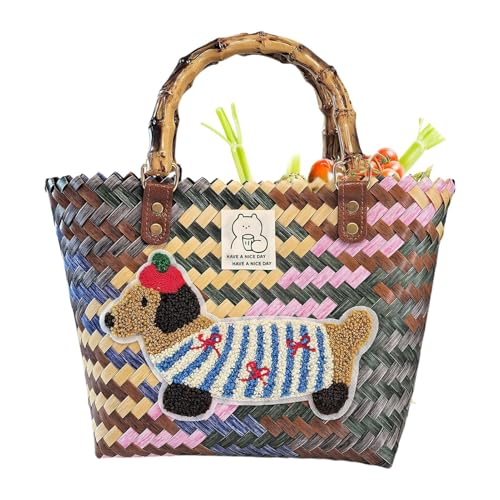jamgeery Stroh Strandtrage,Dackel wasserfeste Einkaufstasche | Handmade Basket for Work Travel Daily Outdoor Picnic Resort Dates Wedding Commutes von jamgeery
