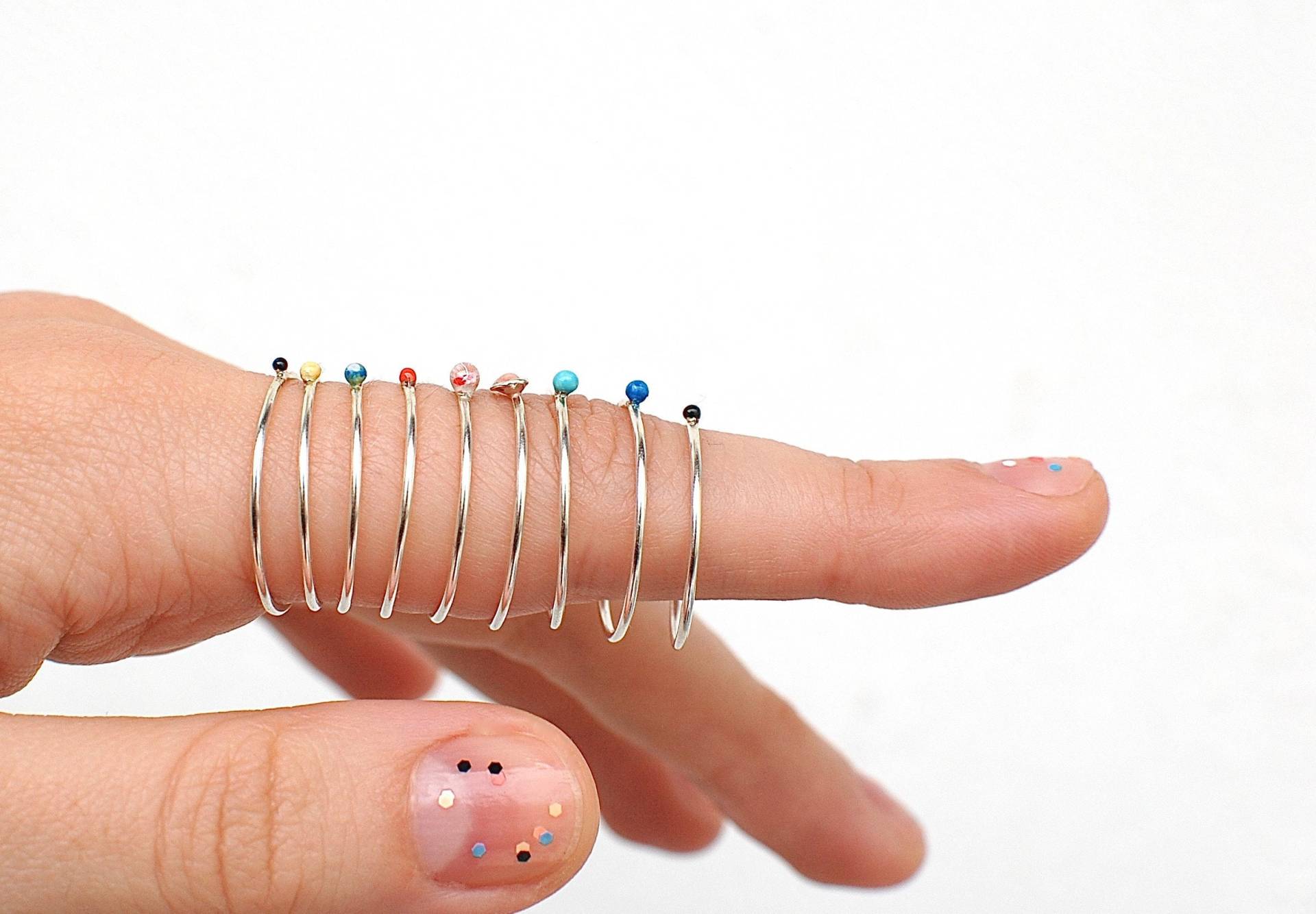 Mini Sonnensystem Ring Set, 9 Stapelringe, Sterling Silber, Vergoldet, Planeten, Weltraum Schmuck von jamincjewelry