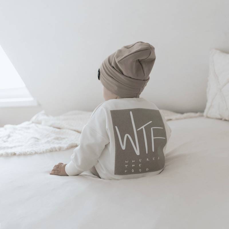 Oversize Sweater Kinder | French Terry Pullover Creme Lustiger Backprint Handmade Where Is The Food Kinderkleidung von jandbIdesign