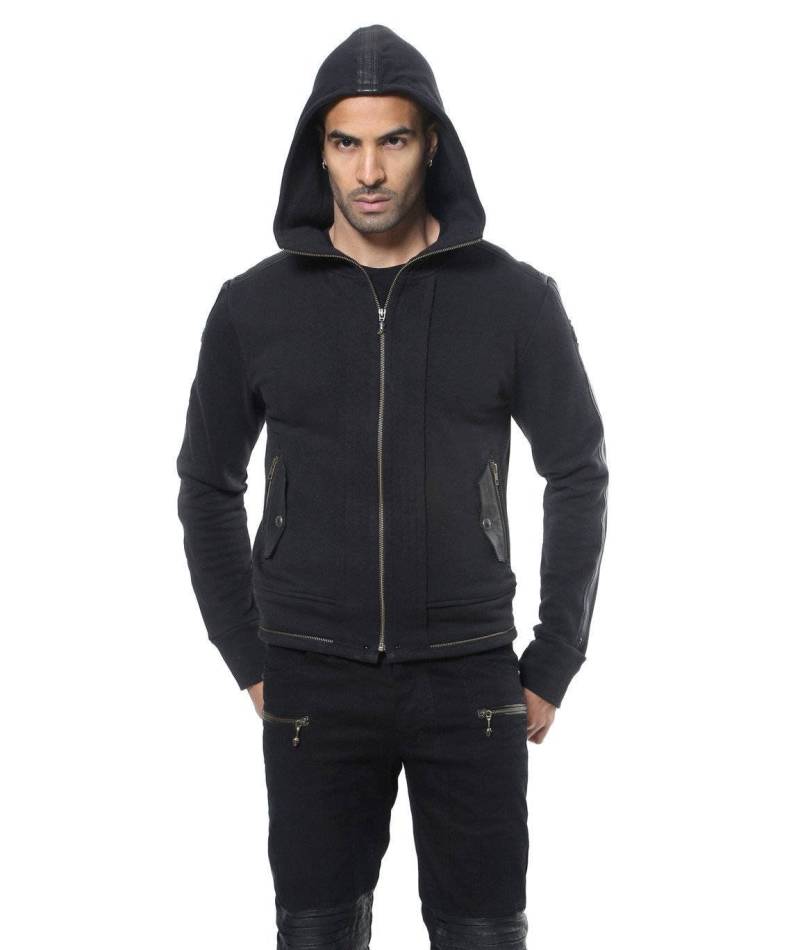 Schwarzer Baumwoll-Herren-Hoodie Lederbesatz, Handguss-Hardware - Elk Hoody Terry Von Jan Hilmer von janhilmer