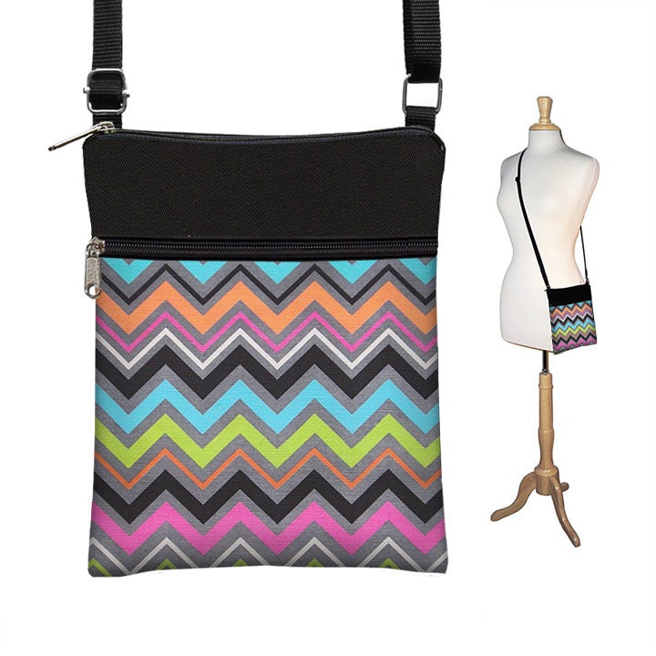 Chevron Sling Bag Schulter Geldbörse Niedliche Crossbody Kleine Reise Reißverschluss Passt Ereaders Pink Orange Blau Grün Rts von janinekingdesigns