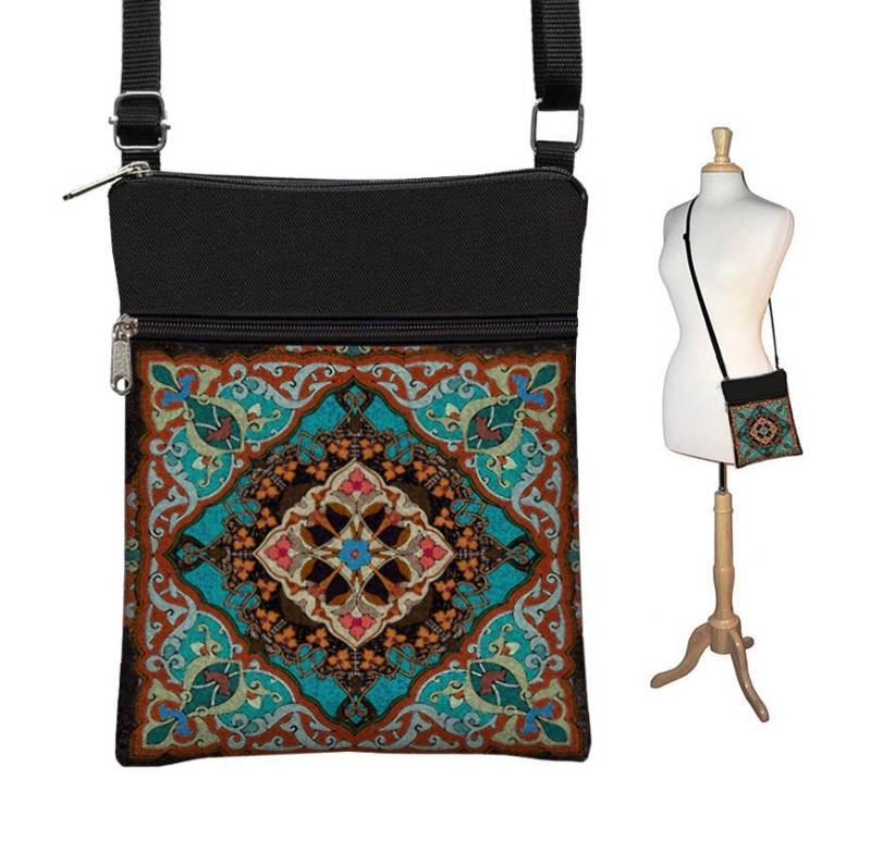 Crossbody Bag Boho Tasche Cross Body Geldbörse Stoff Handtaschen Kleine Schultertasche Mit Reißverschlüssen Kaleidoskop Mandala Blau Orange Rot Rts von janinekingdesigns