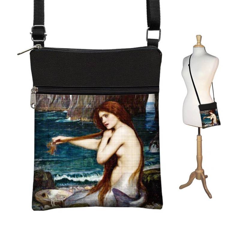 Kleine Crossbody Taschen Für Frauen Stoff Handtaschen Boho Tasche Cross Body Geldbörse Schwarze Schultertasche Waterhouse Mermaid Pre-Raphaelite von janinekingdesigns