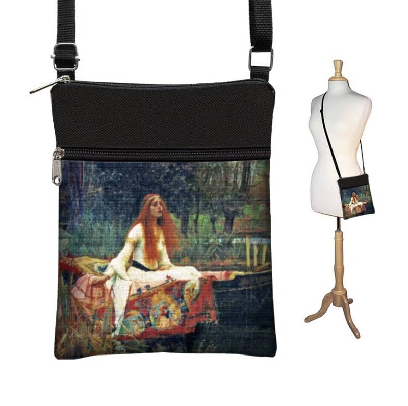 Kleine Crossbody Taschen Stoffhandtaschen Boho Tasche Handtasche Schwarze Schultertasche Waterhouse Lady Of Shallot Pre-Raphaelite Art Bag Mto von janinekingdesigns